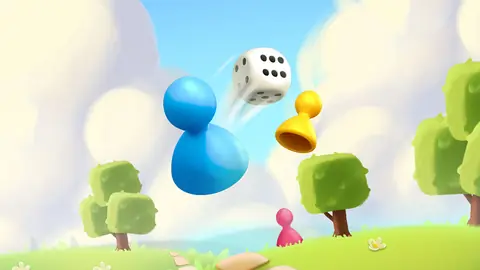 Ludo game art with dice and pawns